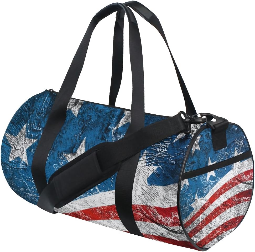 Naanle Patriotic Usa Style American Flag On Old Grunge Wall Gym bag Sports Travel Duffle Bags for Men Women Boys Girls Kids