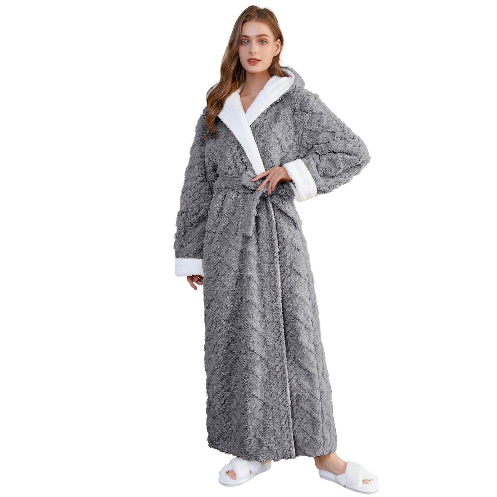 PUTUO Robe de Chambre Femme Polaire: Peignoir de Bain Femme Tres Longue Hiver Chaud Peignoir avec Capuche