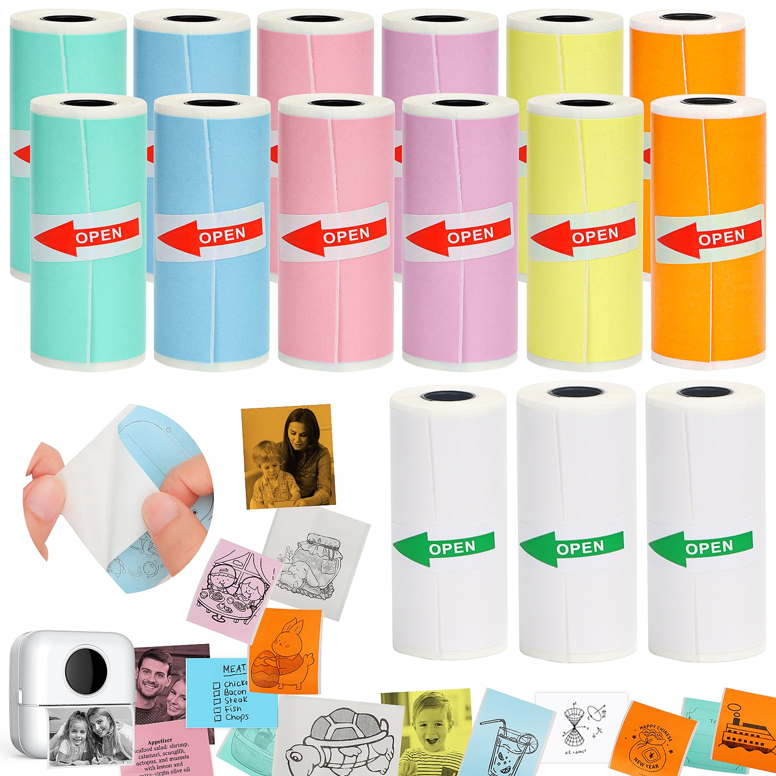 Snapklik.com : 15 Rolls Mini Printer Sticker Paper,Thermal Self ...