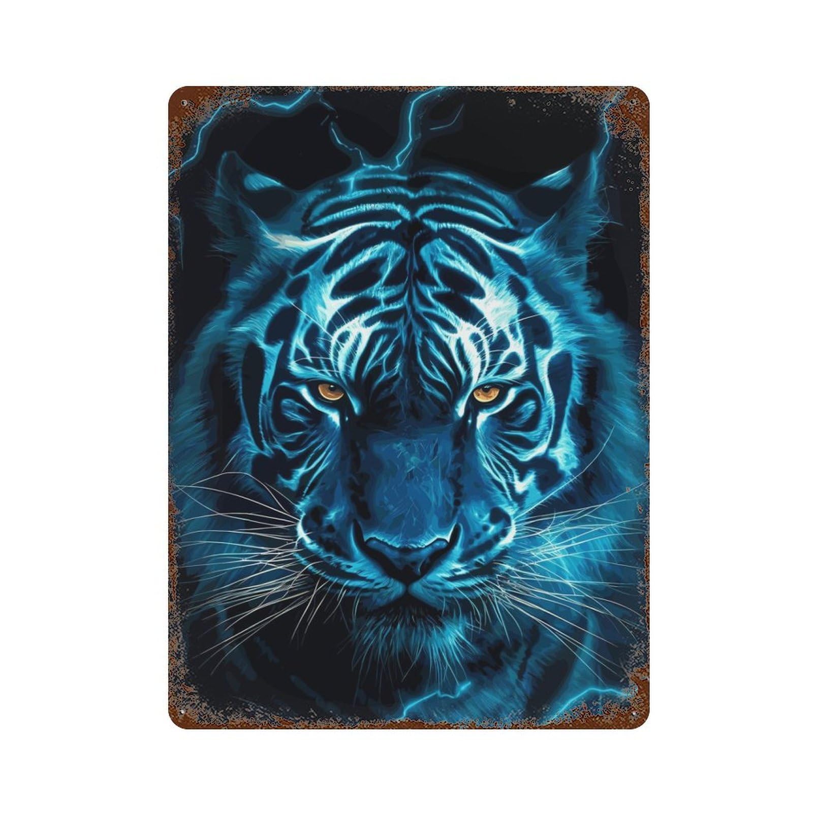 Blue Tiger Vintage Rust Metal Sign 15.7"x11.8", for Pub, Kitchen And Man Cave Decor, Rustic Home Decor