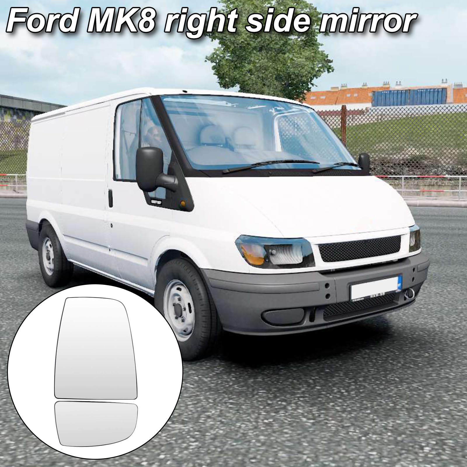 Vetro Specchietto Retrovisore Lato Destro Superiore e Inferiore per Ford Transit MK8 2014 2015 2016 2017 2018 2019 2020 Riscaldabile Vetro Specchio Esterno Convesso con Piastra di Supporto