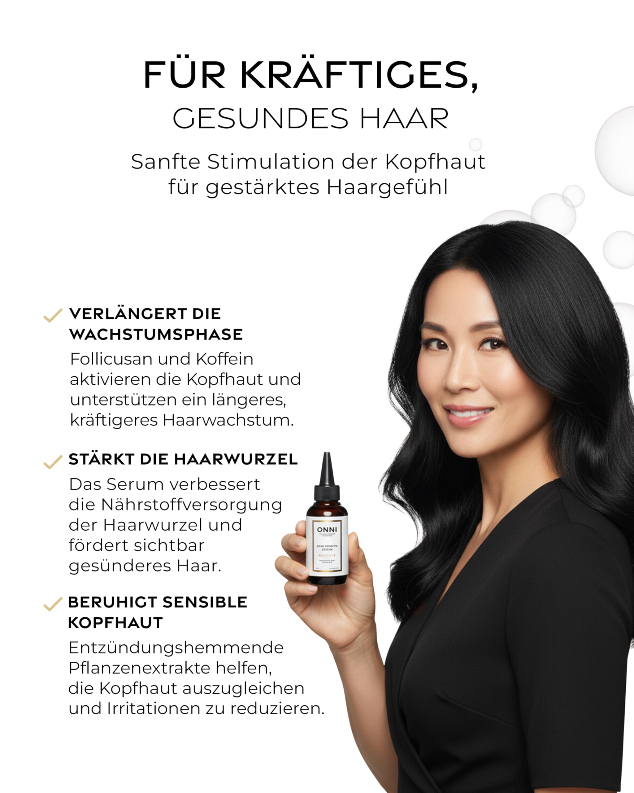 ONNI – SENSITIVE Haarserum Haarwachstum 100ml Reisegröße – Sanfte Haarpflege mit Follicusan & Koffein – Hair Growth Serum stärkt Haarstruktur & Haardichte – silikon-, paraben- & sulfatfrei