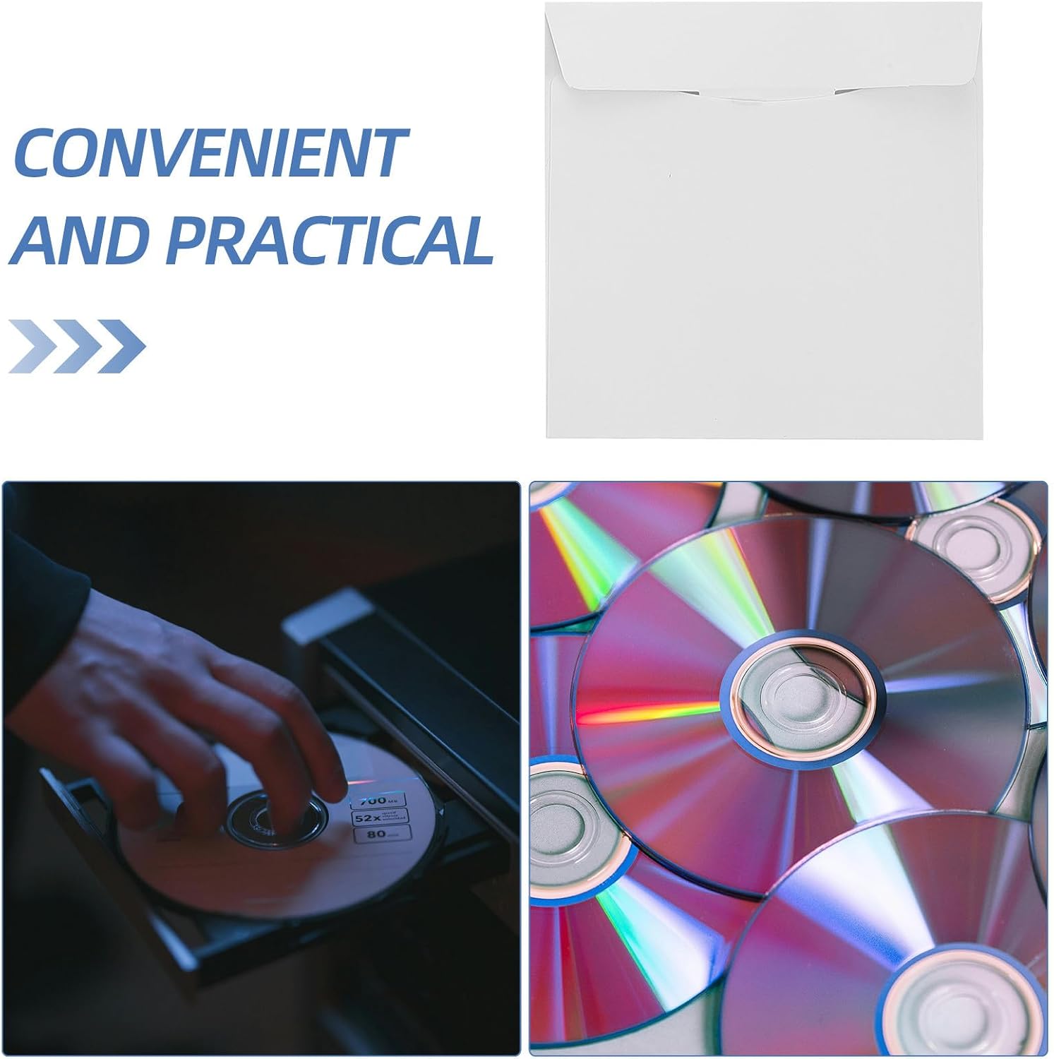 SEWACC 50pcs White Paper CD Sleeves Envelopes for DVD CD Storage Holder with Wide Compatibility and Wear Resistance, Simple Design for Disc Organization and Protection