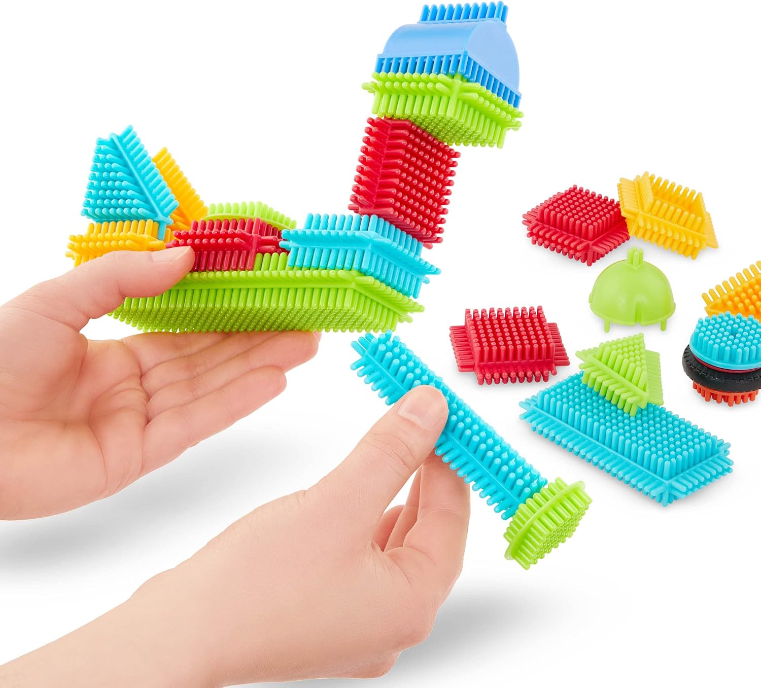 Bristle Blocks by Battat - STEM Building Blocks for Kids - Soft Developmental Toys - 56pc Playset – Basic Builder Box – For Toddlers and Children Aged 2 years + (68070)