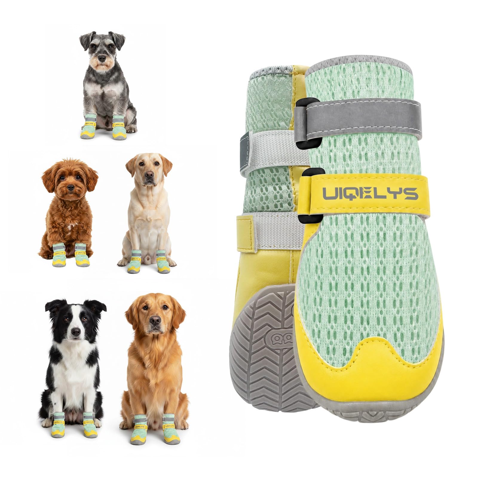 UIQELYS 2-Pack Dog Boots for Hot Pavement, Breathable Mesh Summer Dog Shoes, Perfect for Mixed Sizing (Front/Back Paws), Hi-vis Double Straps Non-Slip Paw Protectors (Mint Geen (Set of 2), #5)