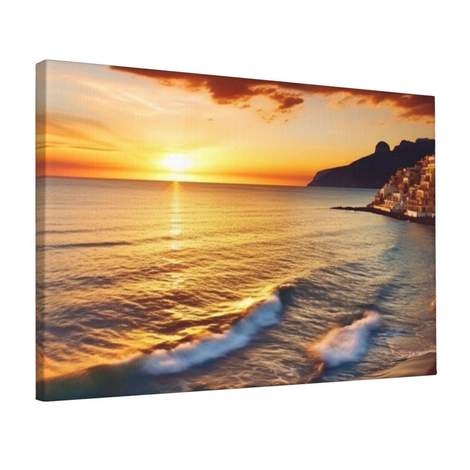 DWVTSLH Seaside Sunset Poster Paintings Canvas Wall Art Bedroom Prints Home Decor Hanging Picture Modern Home Artworks Aesthetic for Living Room Office Wall Decor 12x18in Unframed