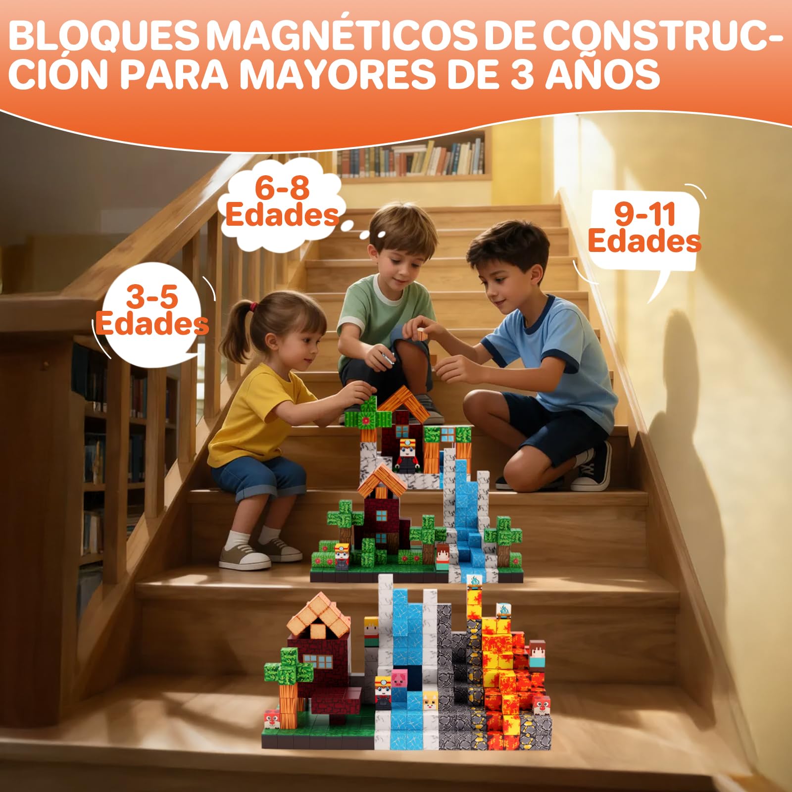 FUNYKICH Bloques Magnéticos Construcción 470 Piezas, Juego Construcciones Magnéticas para Niños y Niñas de 3 a 10 Años, Stem Montessori Juguete de Apilamiento, Regalo Creativo para Niños