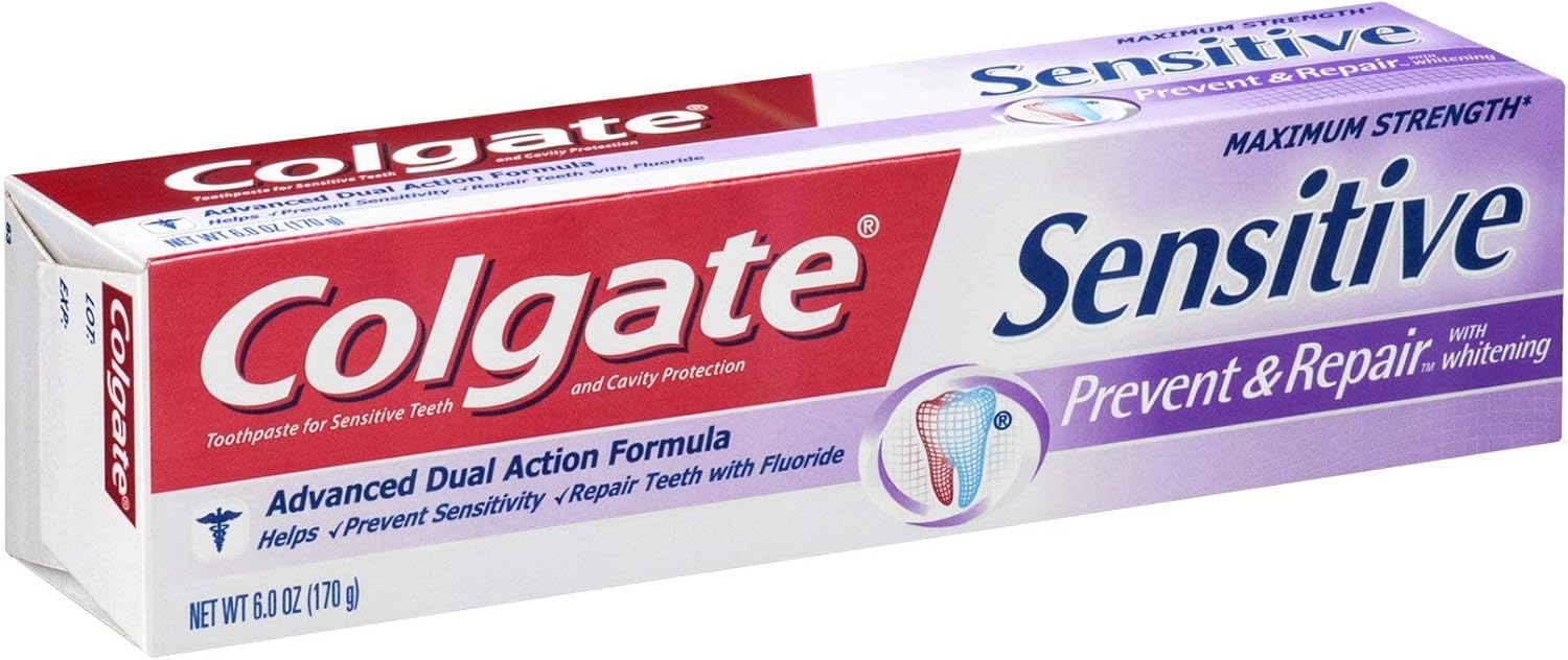Colgate Sensitive Prevent & Repair Toothpaste with Whitening, 6 oz (Pack of 6)