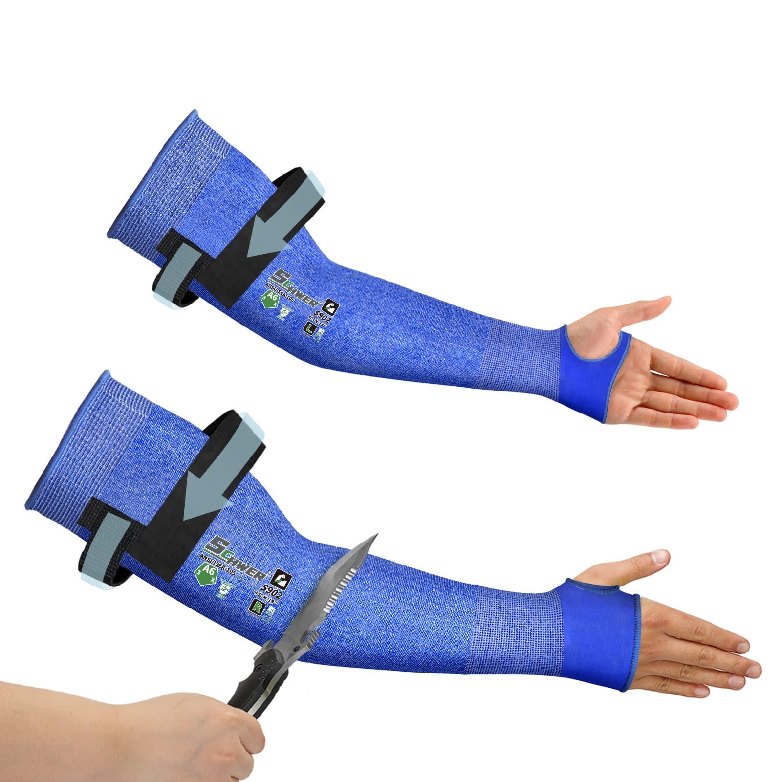 Schwer 2 Paar Air-Skin ANSI A6 schnittfeste Armstulpen für Damen und Herren S902, Nicht-PFAS-Armschoner für Arbeiten mit hohem Risiko, LSF 50+, UV-Schutz, kühlende Gartenärmel für Landwirtschaft
