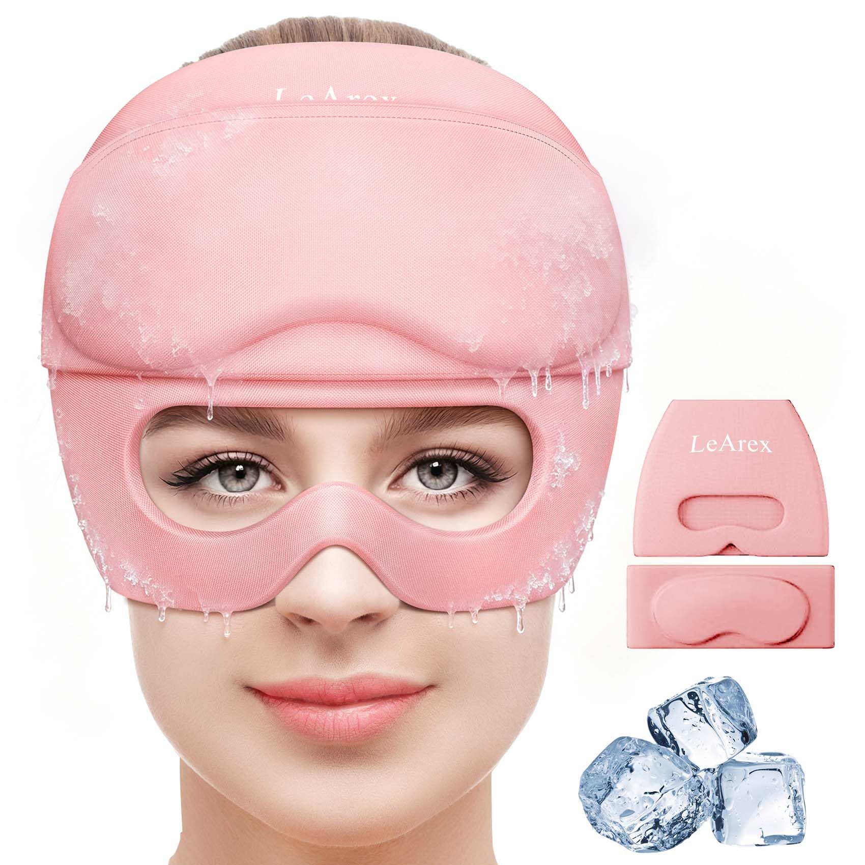 Gorro de alivio de migraña, máscara de ojos de gel desmontable 2 en 1 para terapia de frío y calor, máscara de dolor de cabeza con agujeros para los ojos, paquete de hielo para regalos de cumpleaños