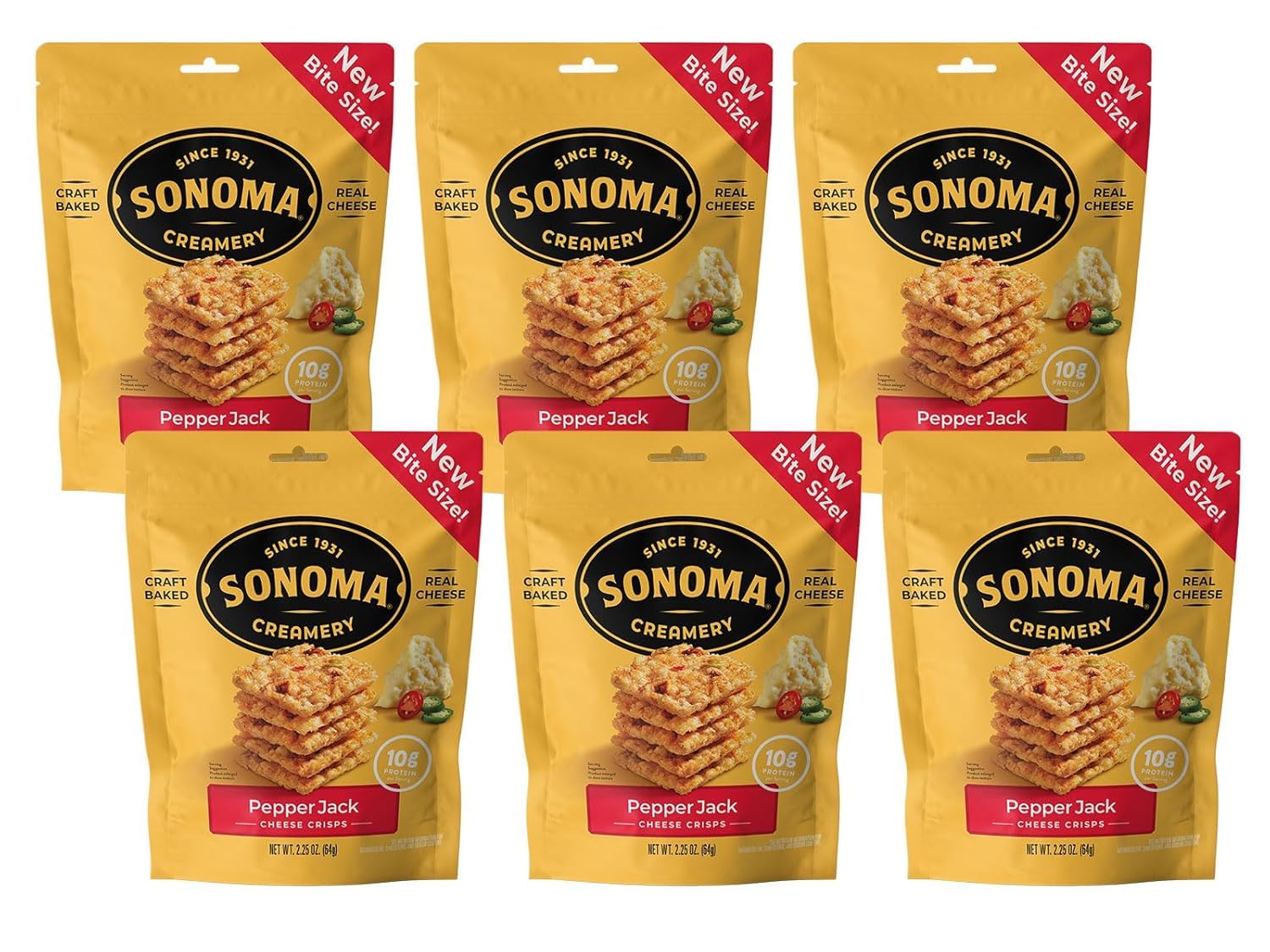 Sonoma Creamery - Cheese Crisps, Pepper Jack, 2.25 Oz (6 Count) | Savory Snack | High Protein | Low Carb | Gluten Free |Keto-Friendly
