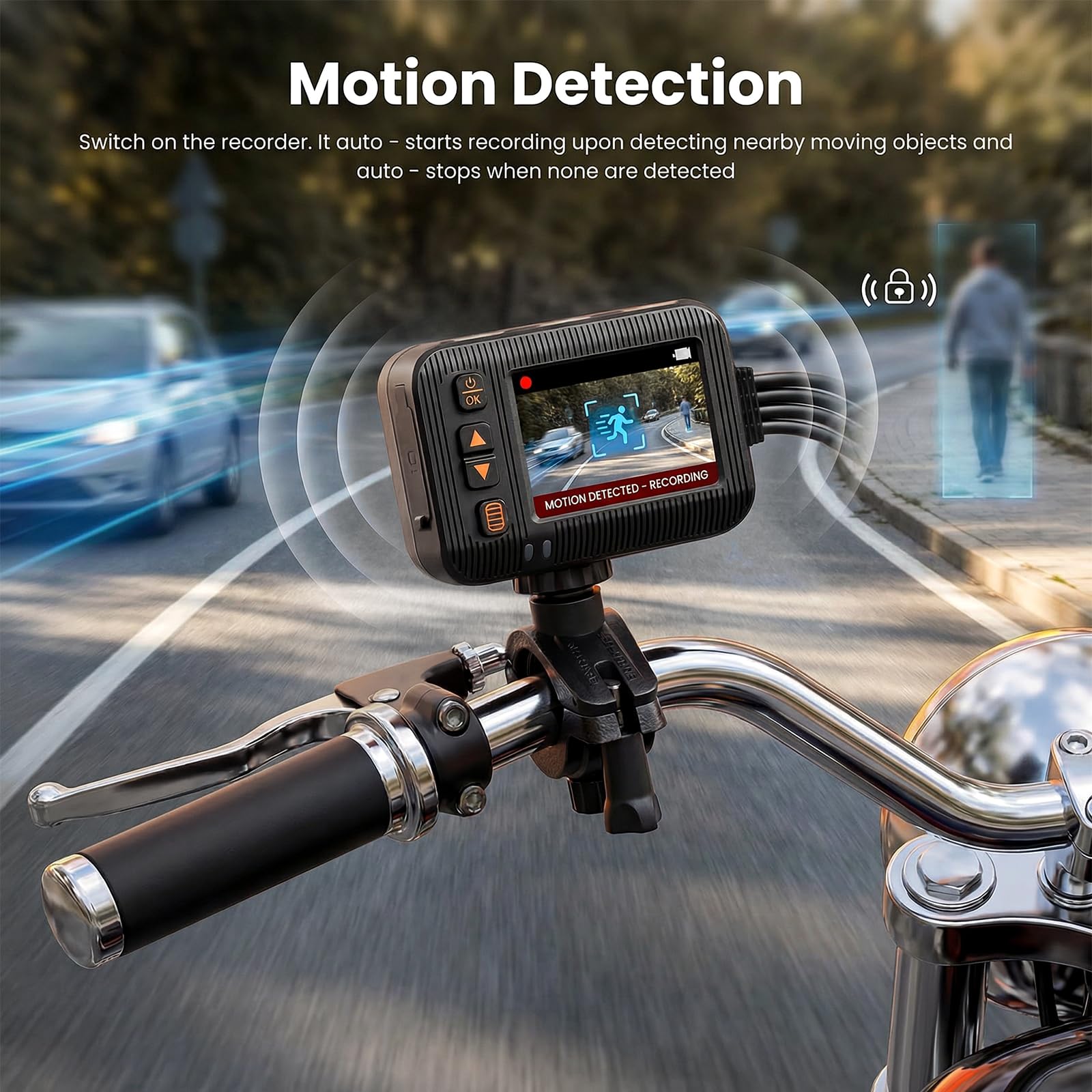 SIXTOP HDR Motorrad-Dashcam (vorne und hinten), 2 Zoll Dual Objektiv Motorrad Dashcam, IP67-Motorradkamera mit Loop-Aufnahme, G-Sensor, Parkmodus, Weitwinkel, Nachtsicht, kabelgebundene Steuerung