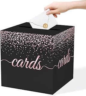 WNINK Black Rose Gold Cards Box for Birthday, Wedding, Bridal or Baby Shower, Graduation, Anniversaries, Engagement Party Decorations Supplies Money and Cards Receiving Box