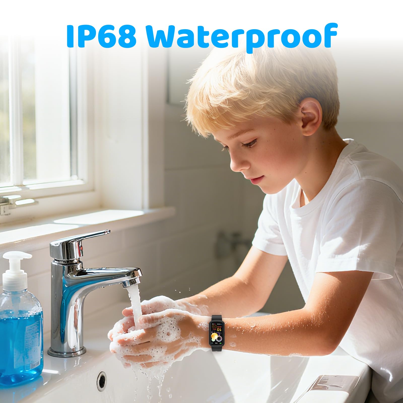 Kids Fitness Tracker Watch for Boys Girls Ages 5-15, Full Touch 1.47" Screen, Activity Tracker, HeartRate and Sleep Monitor, IP68 Waterproof, Pedometer, Puzzle Games (Black)