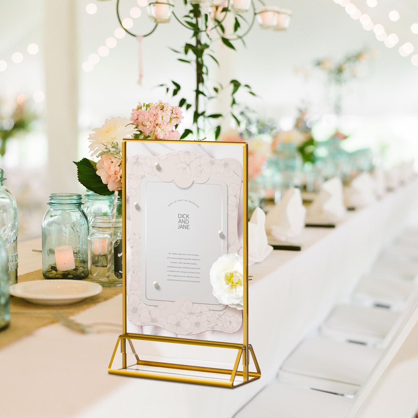 CECOLIC Lot de 6 Supports de Panneau en Acrylique Avec Bordures Dorées, Supports de Menu Double Face, Cadres Photo Transparents pour Panneaux de Menu, Numéros de Table de Mariage (10,2 x 15,2 cm)