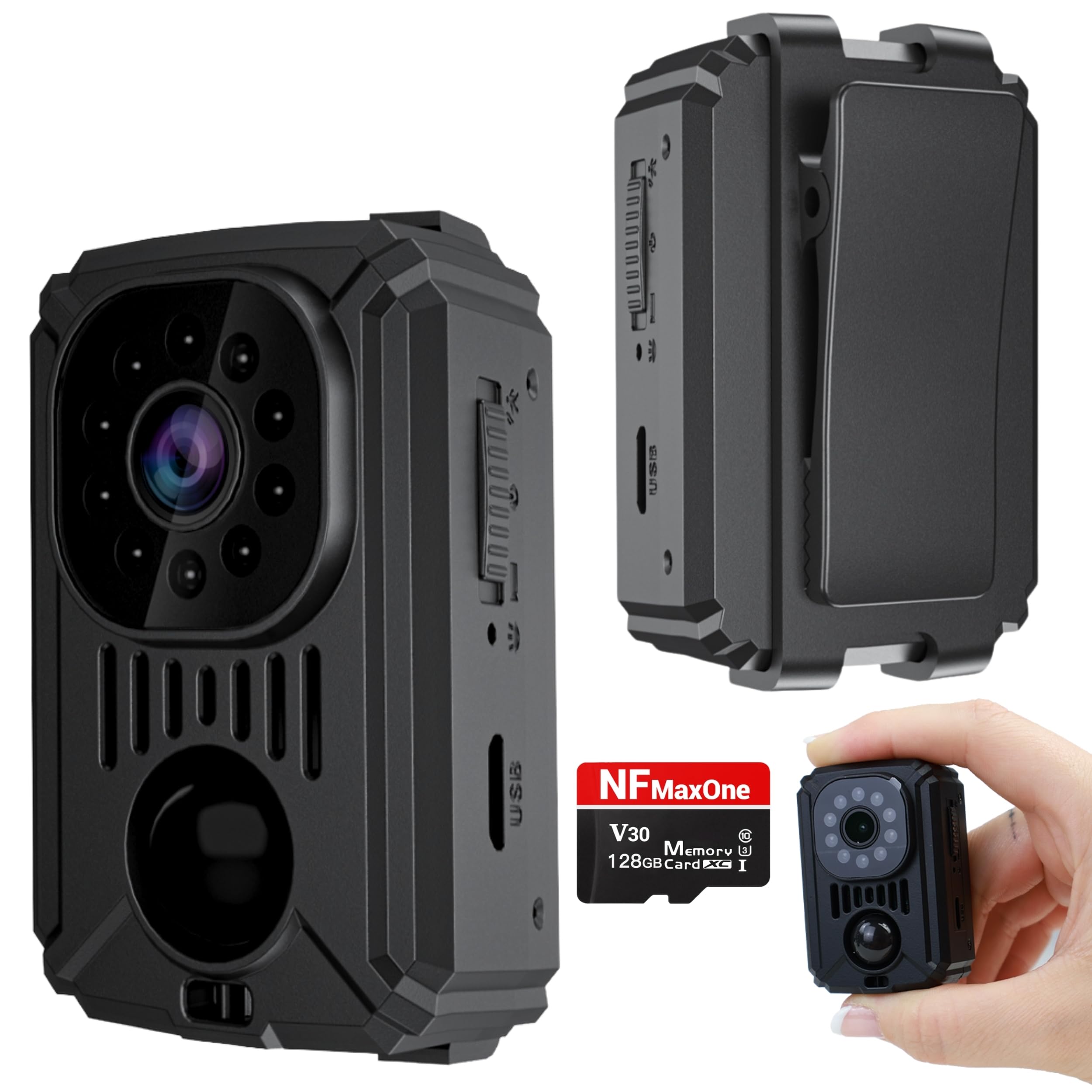 Mini Cámara Espía Oculta - Camara de vigilancia para Coche sin WiFi con Sensor de Movimiento y Visión Nocturna - Cámara Espía con Batería de Larga Duración, sin Internet, MicroSD 128GB