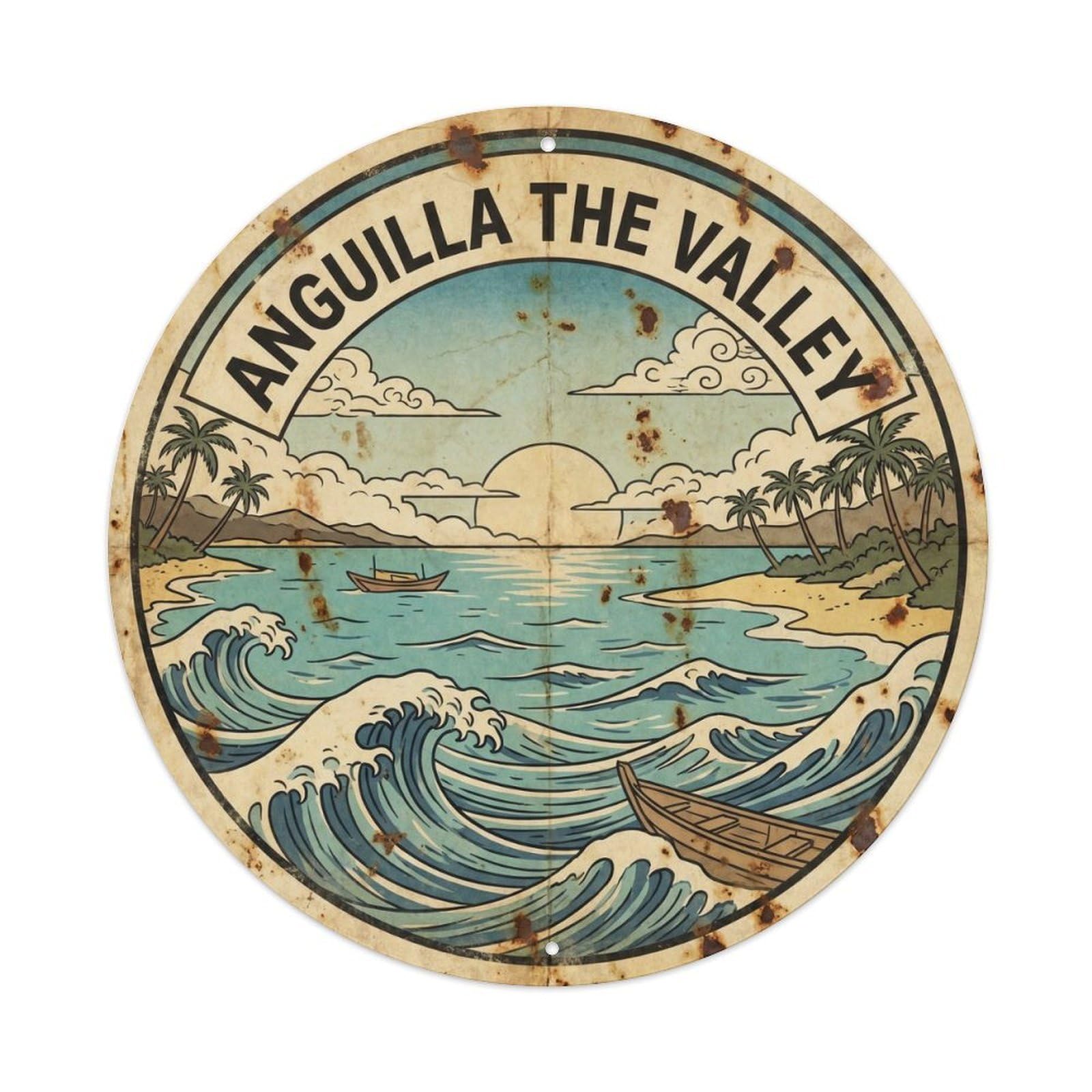 Olhnbad 08X08inch Style Anguilla Valley Beach Destination Ink Illustration Metal Tin Sign