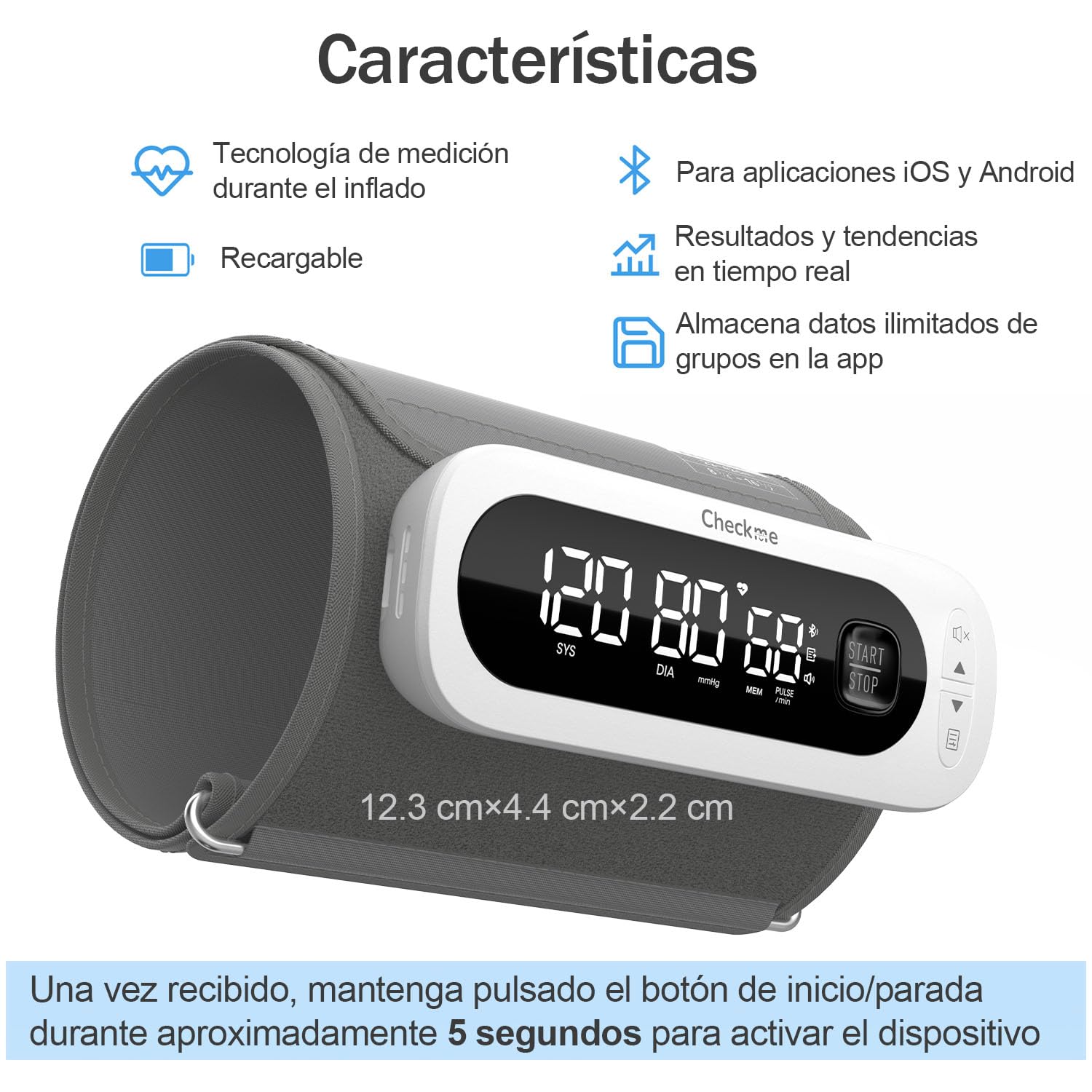 CheckMe BP2A Nexus Tensiómetro de Brazo Digital con Bluetooth, Media 3 Mediciones, Medidor Tension Arterial con Pantalla LCD, Manguito Inalámbrico (22-42 cm), Memoria 2 Usuarios