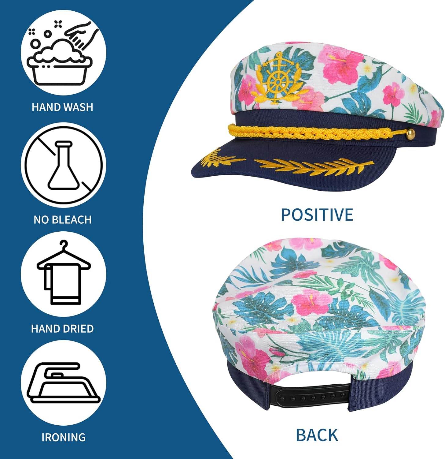 Captain Yacht Hat, Adjustable for Women Men, Navy Marine Admiral Costumes Accessory - Image 6