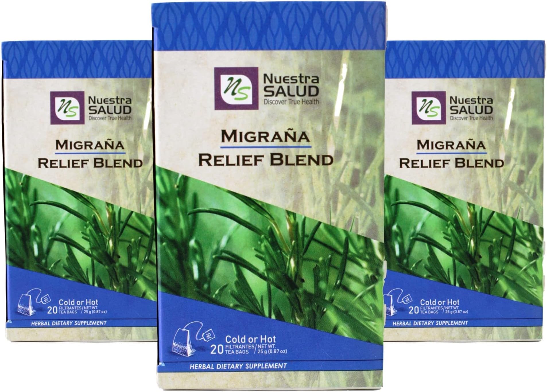 Migraine Tea Relief Blend Migraña Te Value Pack (60 tea bags) 100% Natural Great Benefits Drinking Tea