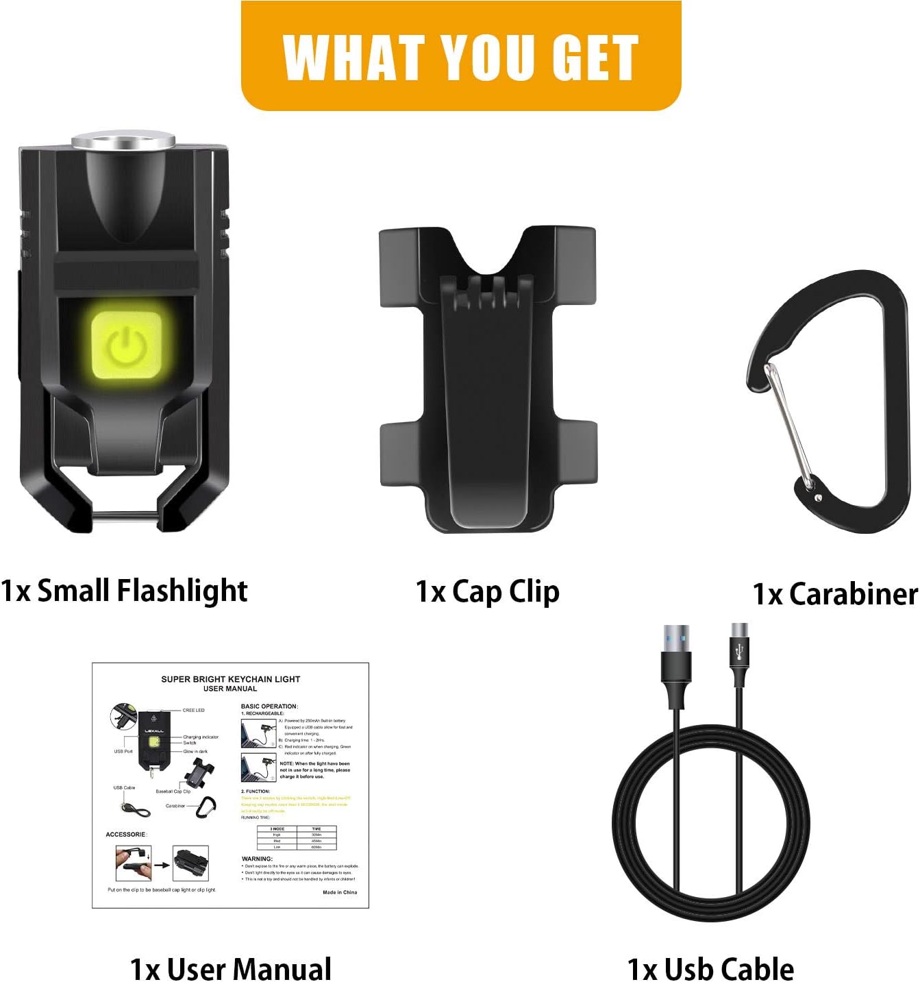 lexall LED Small Flashlight, 500Lumens Bright Mini Keychain Light, Portable USB Rechargeable Pocket Lights with 3 Modes Compact Baseball Cap Lights Indoor and Outdoor for Walking,Searching - Image 7