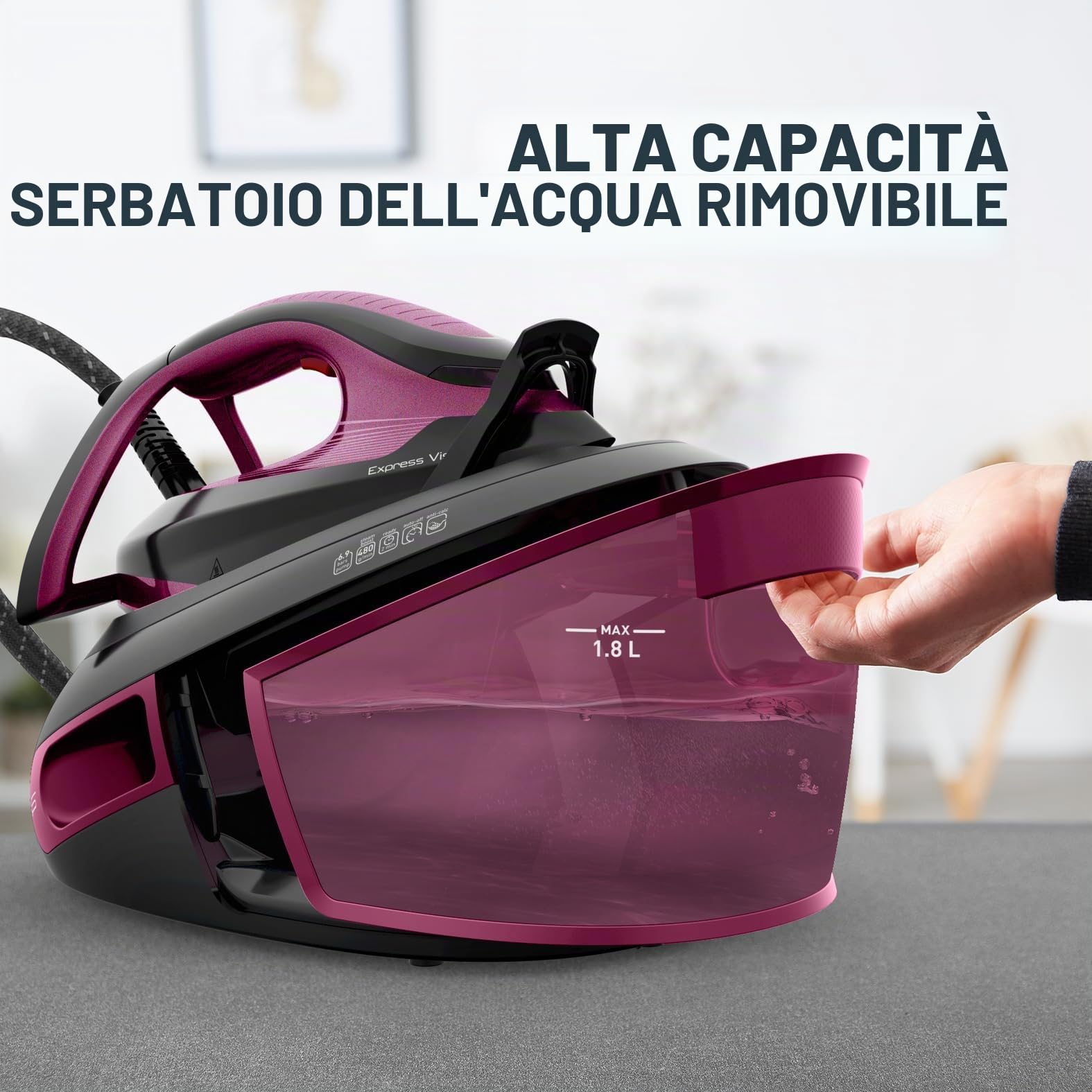 Tefal Generatore di vapore Express Vision SV8152, prestazioni di vapore potenti, Easy LED Vision per un'eccellente visibilità, tecnologia senza impostazione, serbatoio dell'acqua da 1,8 l, prodotto in