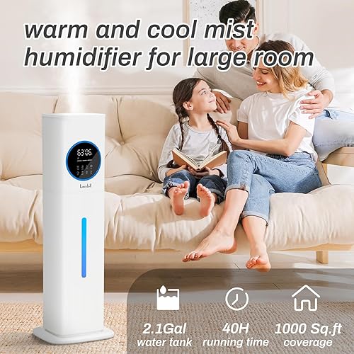 Miniatura 2 de LACIDOLL Humidificadores de niebla cálida y fría para dormitorio y hogar, humidificador silencioso de 2.1 galones para habitaciones grandes de hasta