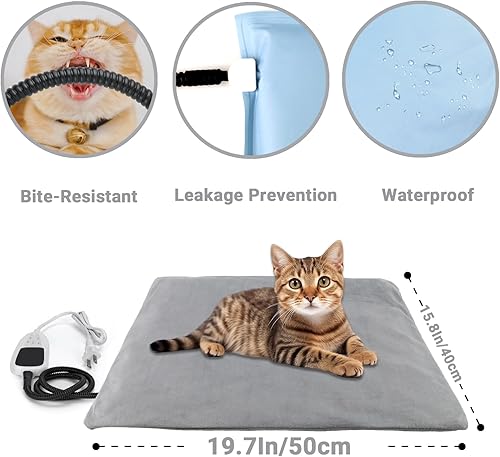 Miniatura 4 de Almohadilla térmica para mascotas para perros y gatos con ajuste de temperatura y temporizador, cama climatizada para interiores y exteriores con