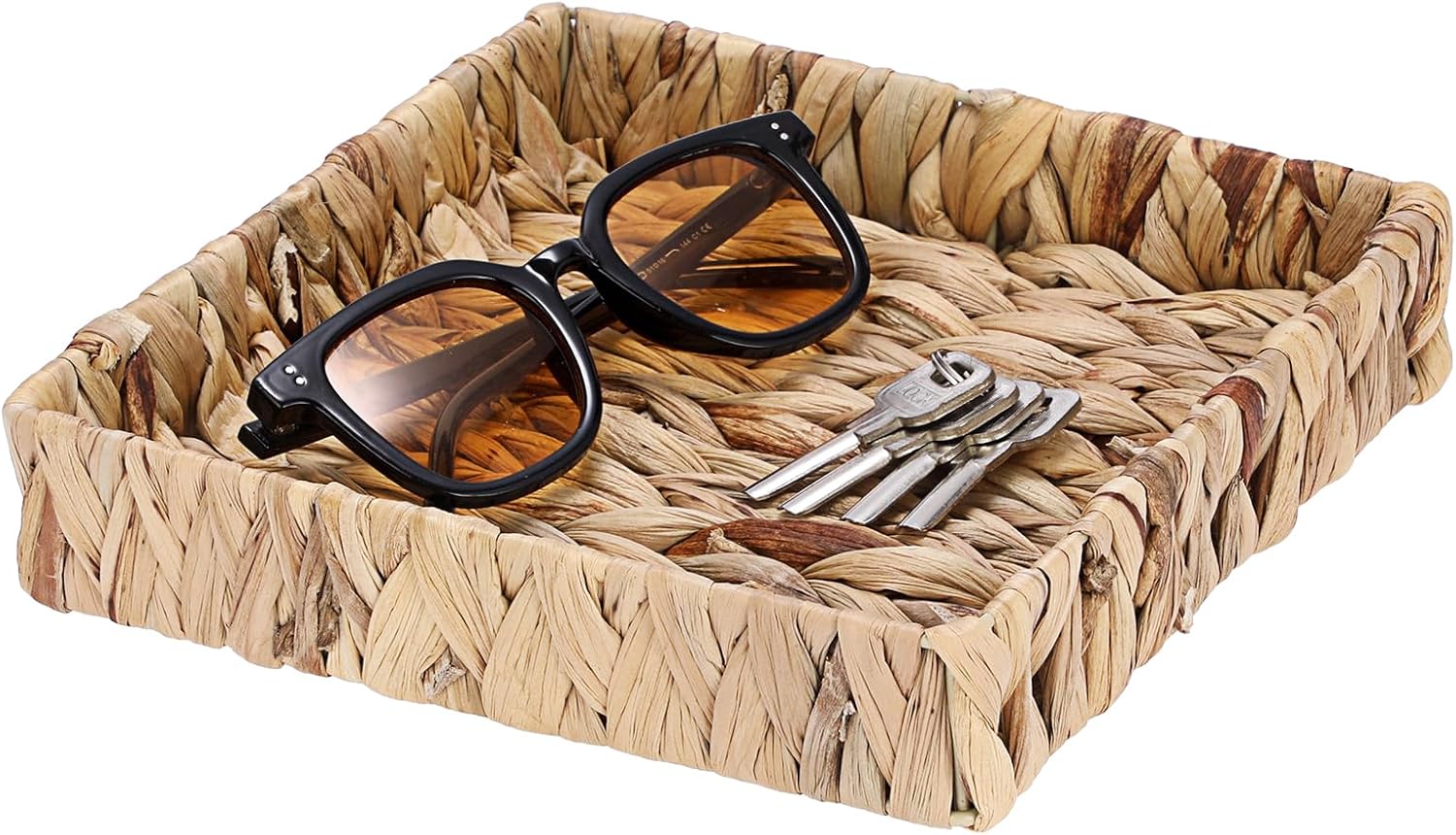 Natural Water Hyacinth Tray Handwoven Wicker Basket Tray for Decoration Square Serving Tray for Coffee Table Living Room Kitchen, 8.5" x 8.5" x 1.6" - Image 9