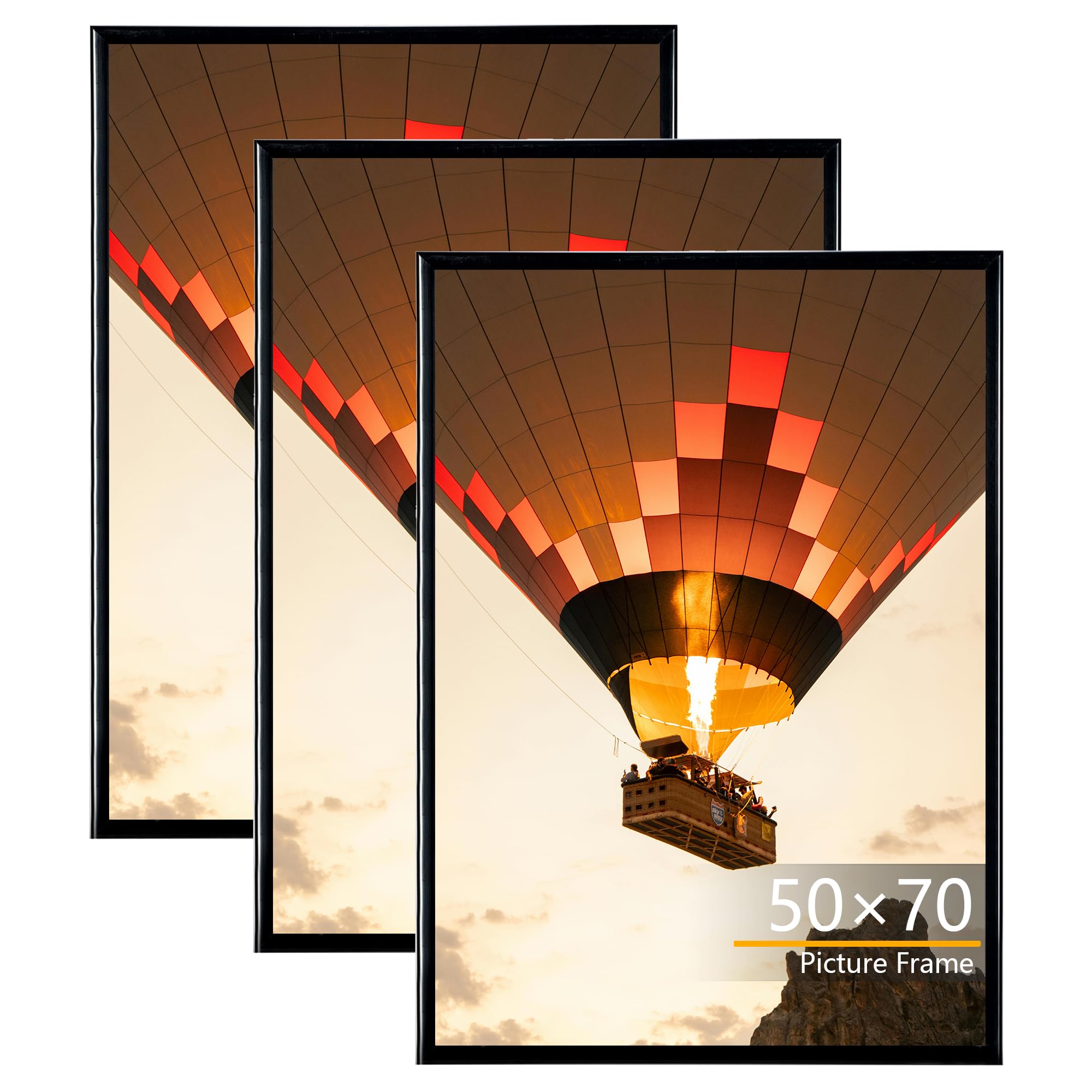 Baoee 3-pack picture frames 50x70, 50x70 cm poster frames, black, slide-in strips, horizontal or vertical wall mounting