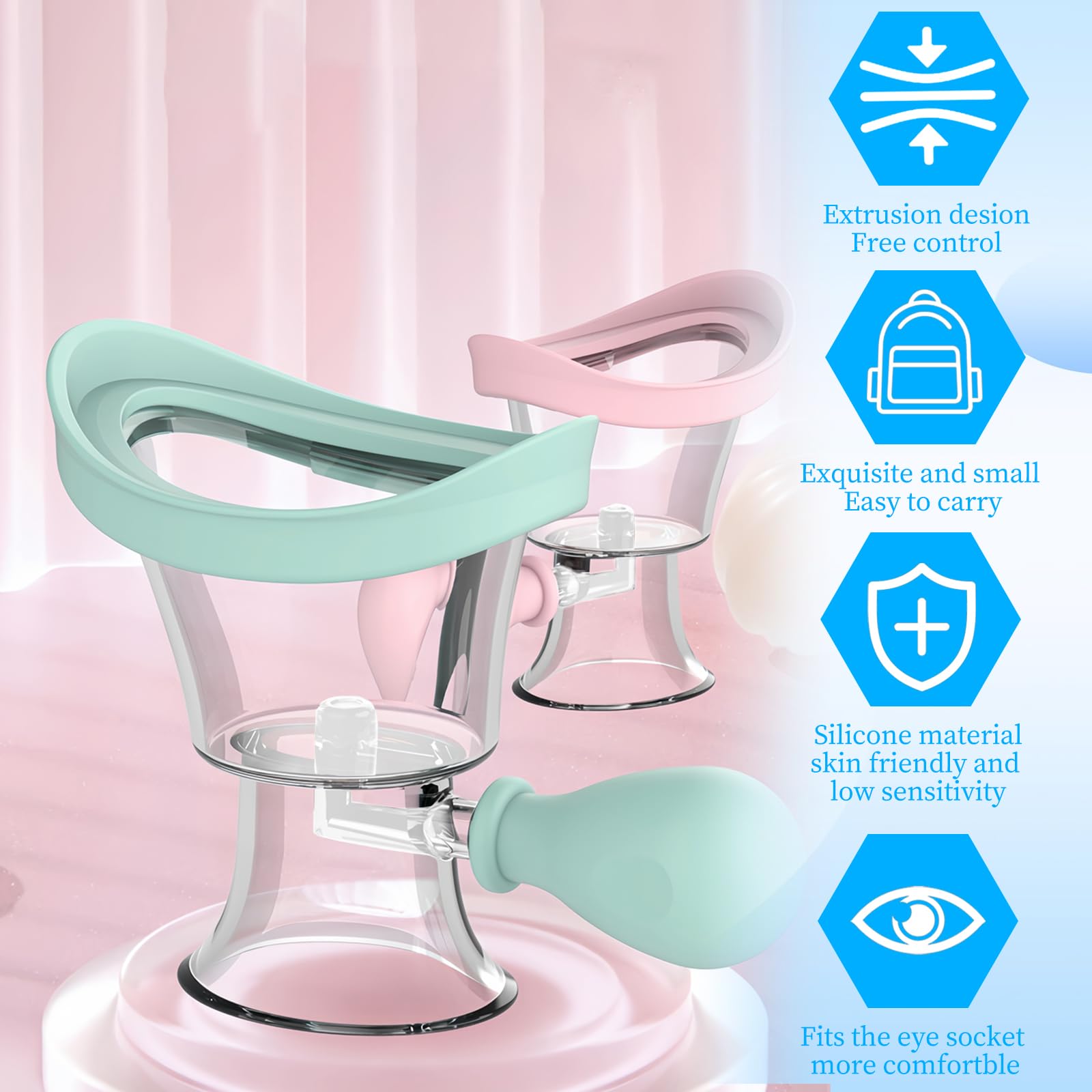 Lavaggio Oculare Portatile, 2 Pezzi Kit per il Lavaggio Degli Occhi, Tazza Manuale di Pulizia Degli Occhi, Tazza di Lavaggio Degli Occhi in Silicone, Bagno per il Lavaggio Degli Occhi (Blu, Rosa)