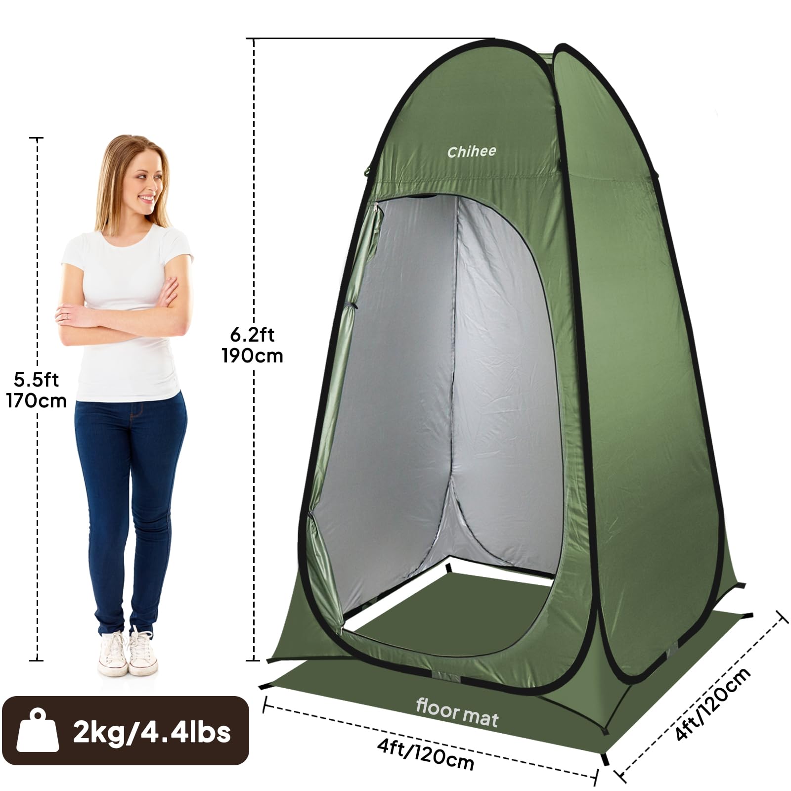 Chihee Tentes instantanées Pop-up Tente de Salle de Bain pour Le Camping Tente d'abri privé Tente à Langer Portable 1 Room Instant Camp Toilet Stall Tente de Douche Salle d'habillage