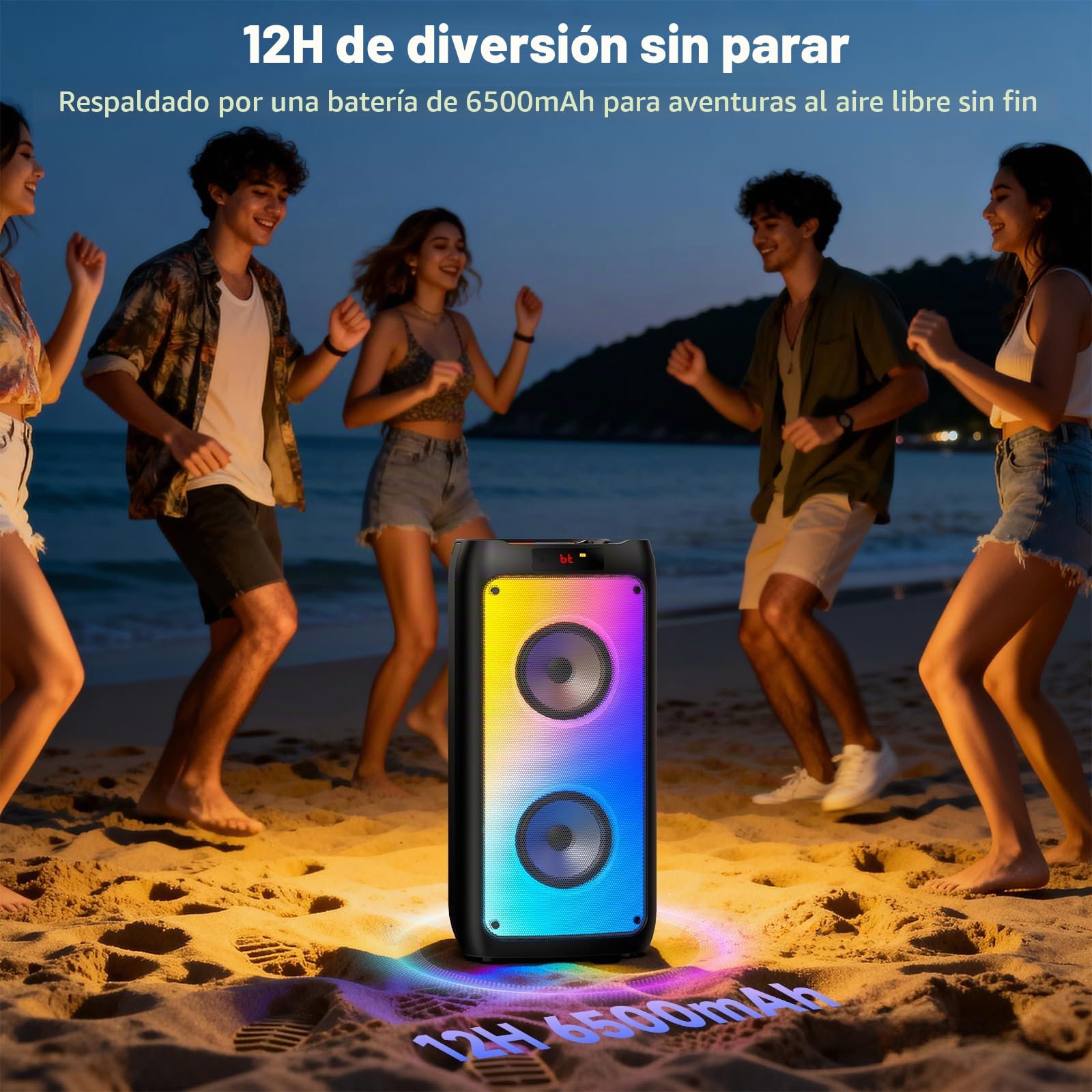 HWWR Karaoke 2 Micrófonos Inalámbricos, Altavoz Karaoke Profesional Bluetooth 5.3, RGB Luces, IPX4 Impermeable, Karaoke Portátil con TF/USB/AUX/TWS para Fiestas, Adultos y Regalos