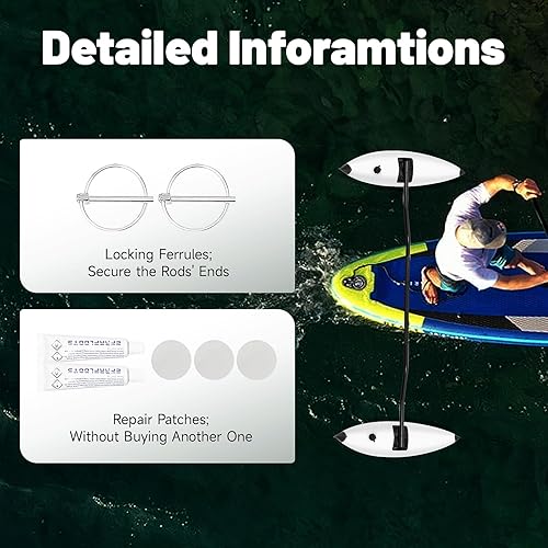 Miniatura 7 de Estabilizador de lancha, estabilizador inflable de PVC blanco para pesca, estabilizador y cañas de acompañamiento para kayak, canoa, barco, barco de