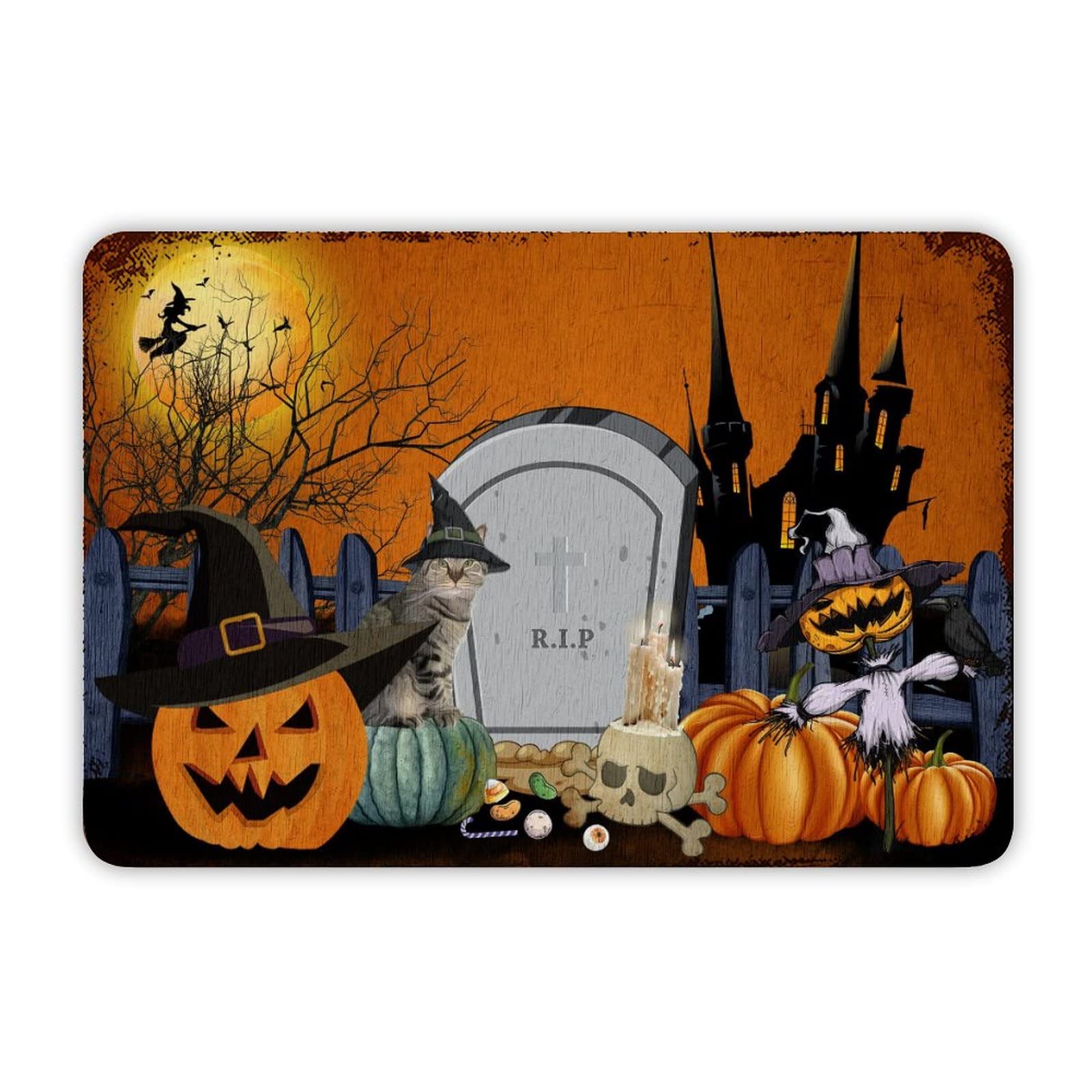 ENEDNATE Happy Halloween Witch Hat Cat Pumpkin Vintage Man Cave Metal Sign 8x12 Inch Decorative Aluminum Tin Sign for Indoor Outdoor Kitchen Bar Restaurant Cafe Pub Wall Art Decor Hanging Poster