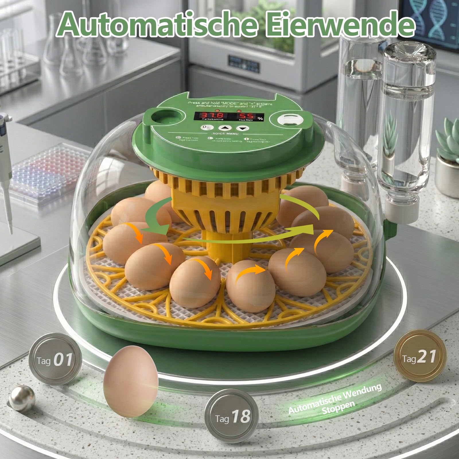 Brutautomat Vollautomatisch, Diealles Shine Brutmaschine Vollautomatisch für 12 Eier mit Automatischem Wenden der Eier und Automatischer Befeuchtung, Temperaturregelung Inkubatoren für Geflügeleier