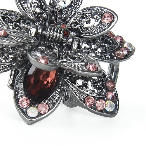 Miniatura 4 de kilofly Paquete económico de 3 pasadores de pinza de pelo sintético con diamantes de imitación para mujer