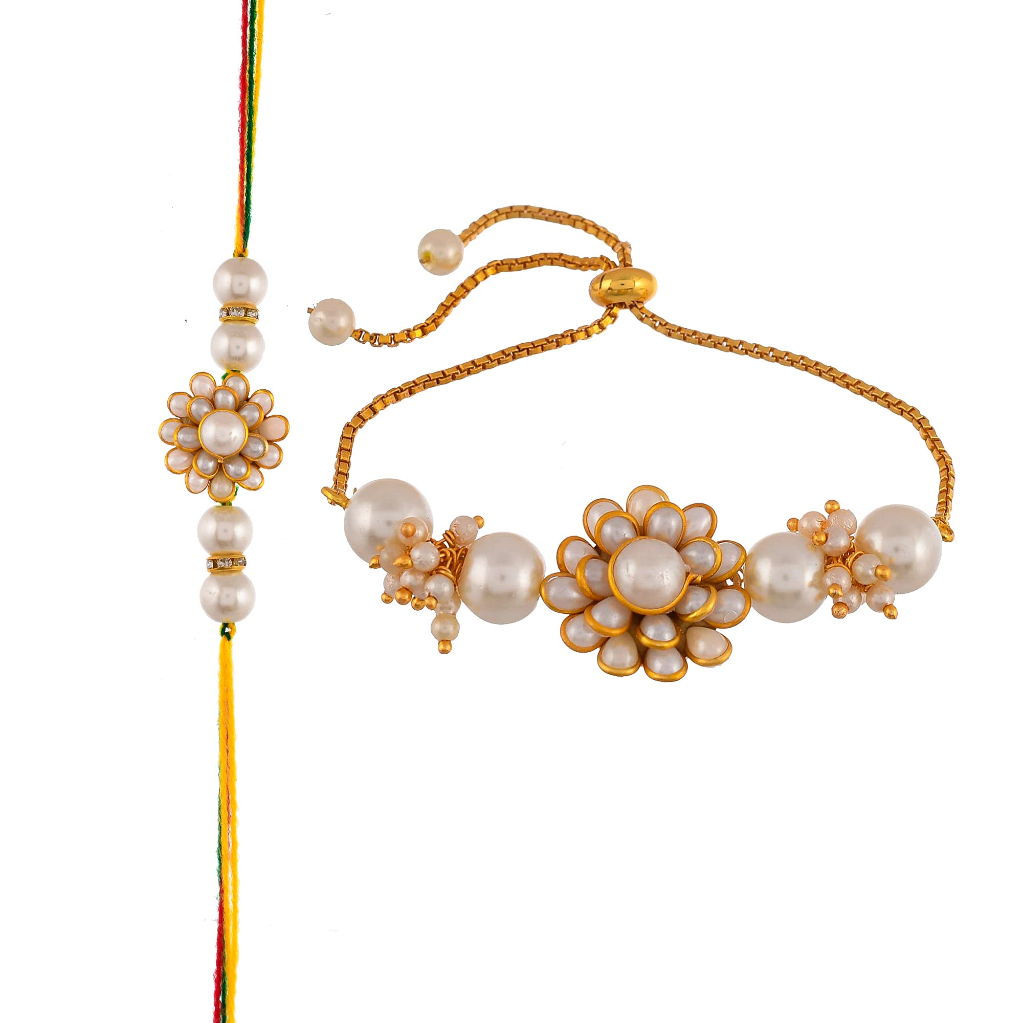 Exquisite Rakhi for Brother and Bhabhi Lumba Floral Rakhi Kundan Bracelet Rakhi for Bhaiya Bhabhi Raksha bandhan Couple Pearl Rakhi Set of 2 Included! (B0CBX69FWY) Amazon Price History, Amazon Price Tracker
