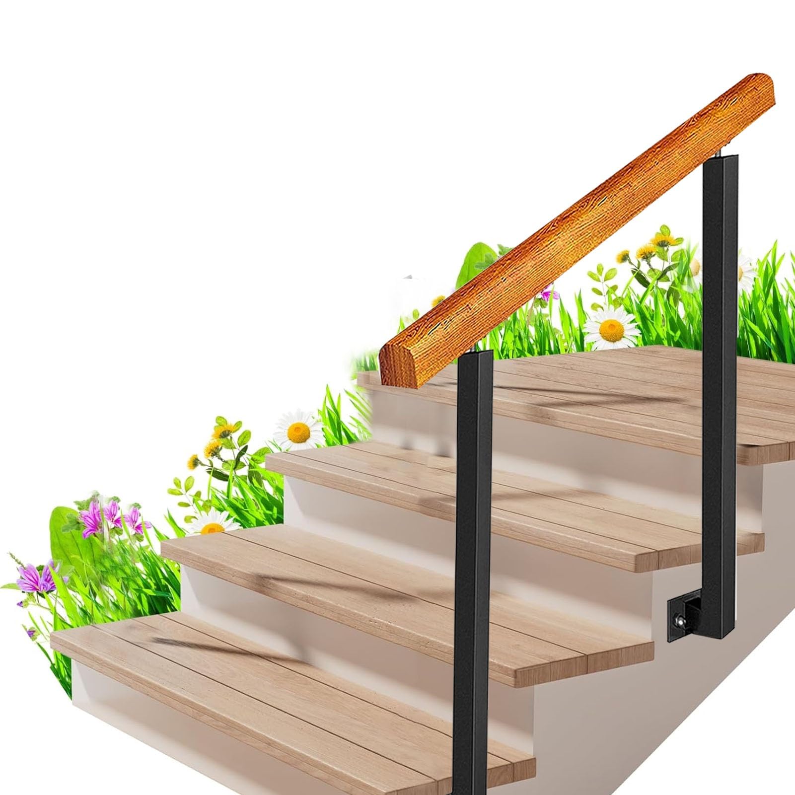 Rampe d'escalier anti-chute en bois massif pour marches extérieures