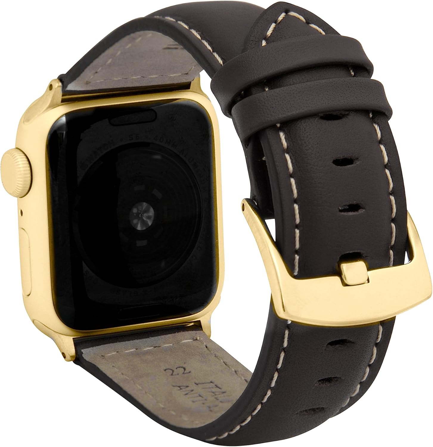 Bandini Mens Classic Leather Band for Apple Watch Band 46mm 45mm 42mm 44mm 41mm 40mm 38mm 49mm & Ultra 1 & 2, fits Apple Watch Series 11 10 9 8 7 6 5 4 3 SE, Extra Long XL, Brown/Stitch/Gold