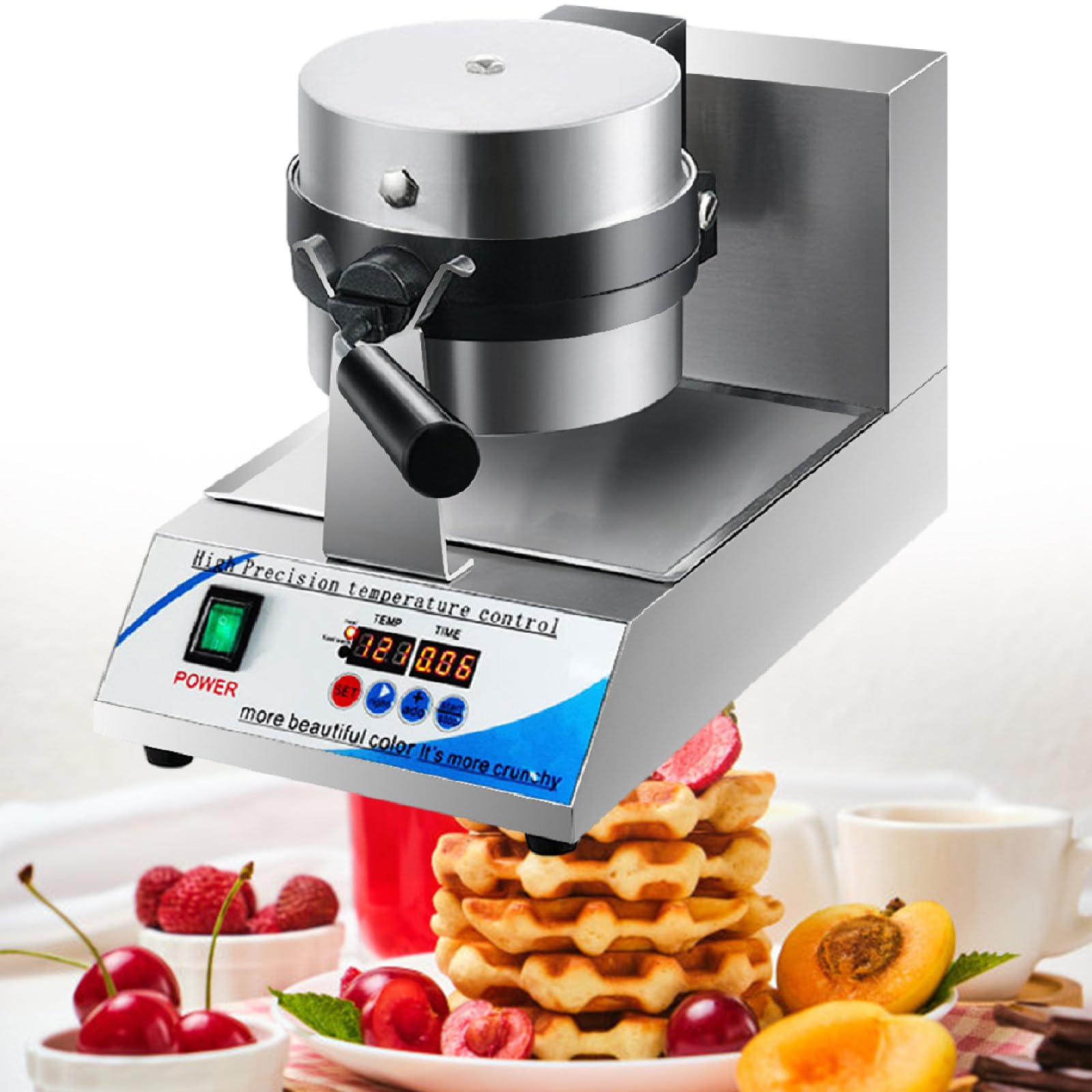 Macchina Per Waffle Belga Da Cucina Spessa | Meccanismo Di Rotazione A 360° | 1 Waffle Rotondo | Antiaderente | Display Digitale Controllo Preciso Della Temperatura,220V