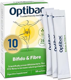 OptiBac Bifidobacteria & Fibre | Daily 5 Billion CFU Bifidobacterium Lactis BB-12 & Fructooligosaccharides | Vegan & Gluten Free | 10 Sachets