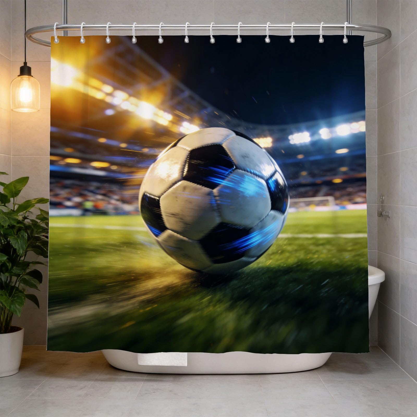 Hongduo 3D Stadium Soccer Shower Curtain for Stalls Bathtubs Physical Education Bathroom Decor Shower Curtain Set Polyester Fabric Waterproof 120x180cm/48X71 Inch with Hooks