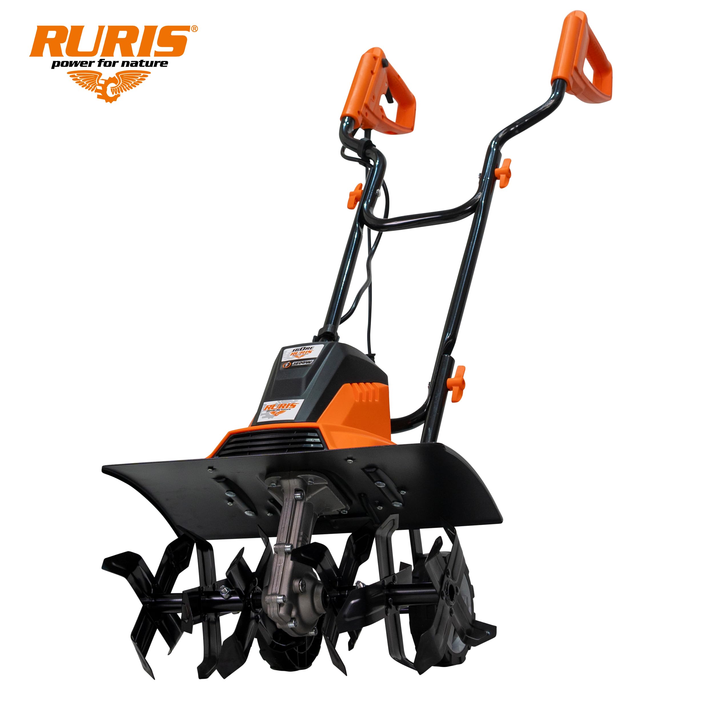 RURIS Motobineuse électrique 160RE - 1600W, Largeur 450 mm, Profondeur 220 mm, 24 Couteaux, Frein électronique, 2 Roues, légère et silencieuse, Orange