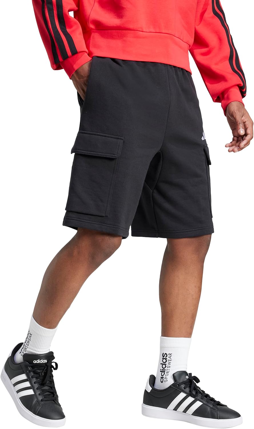 adidas Mens Essentials Feel Cozy French Terry Cargo Shorts - Image 2