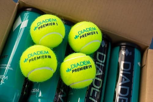 Miniatura 4 de Diadem Premier - Pelotas de tenis extra resistentes, caja de 24 latas (72 pelotas), fieltro TTI duradero aprobado por torneos para superficies de