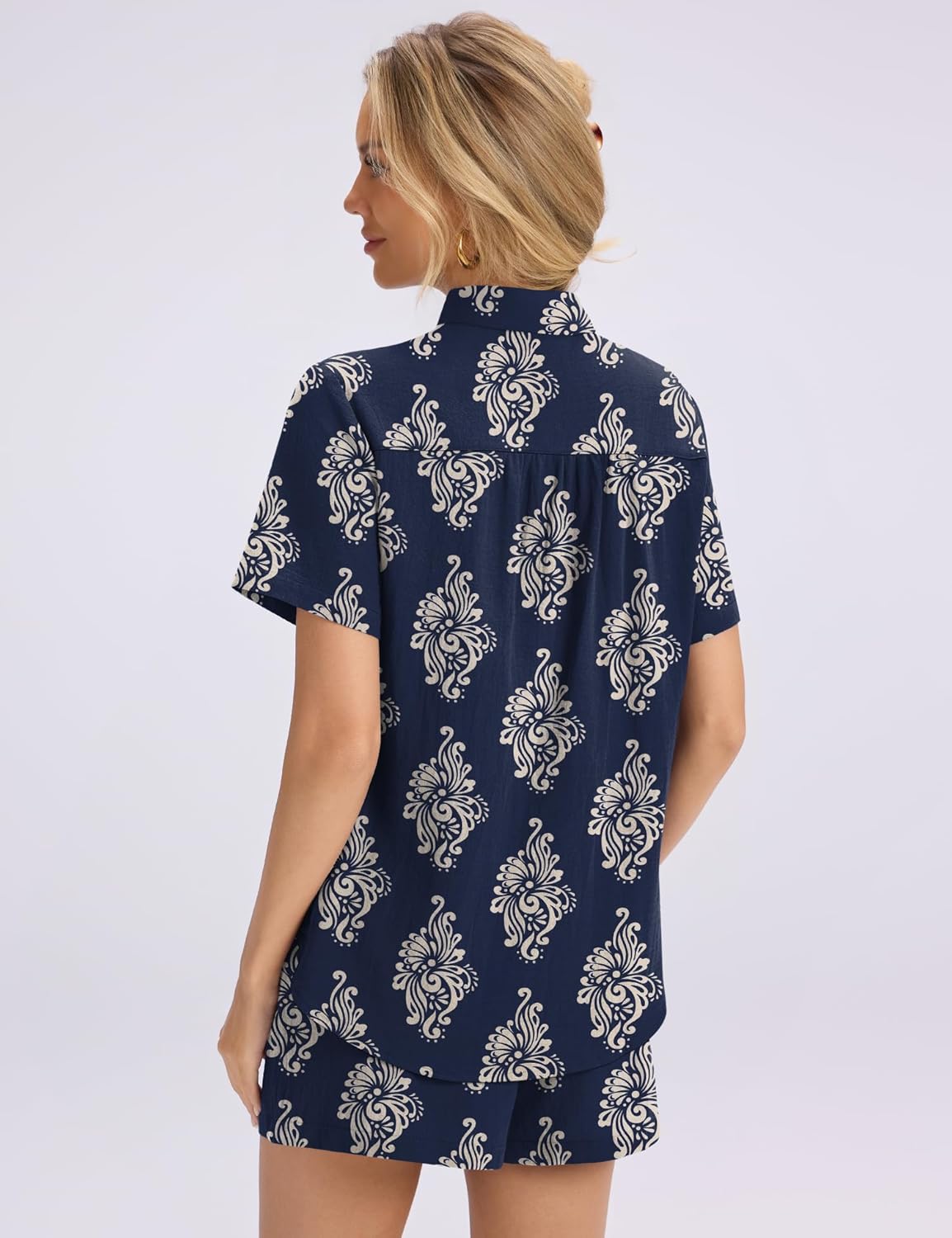 Rapbin Women's 2 Piece Summer Outfits Button Down Short Sleeve Shirt Set, Suitable for Office, Travel & Shopping Black - Image 5