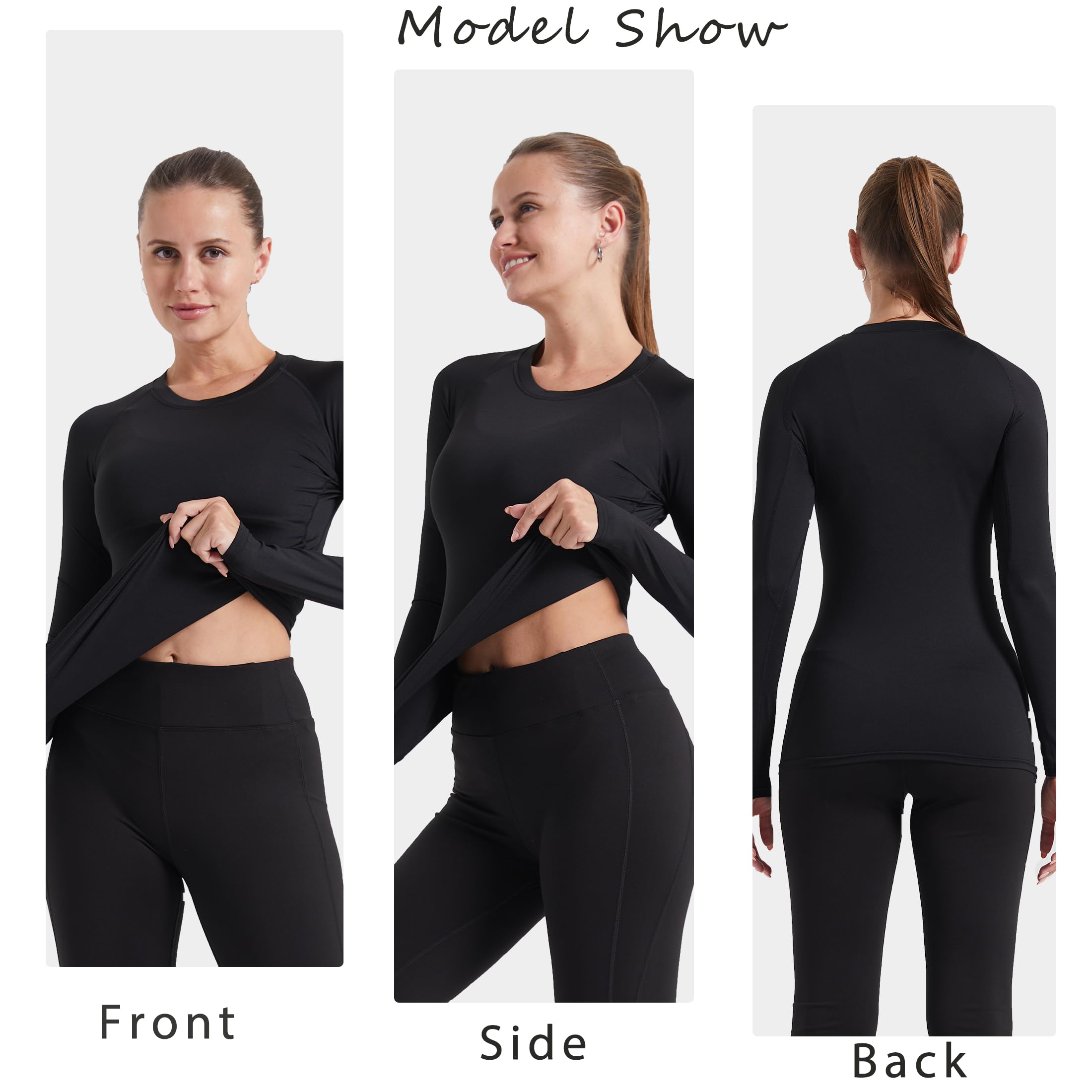 YUSHOW Pack de 3 camisetas de compresión para mujer, de manga larga, funcionales, deportivas, para correr, gimnasio, correr