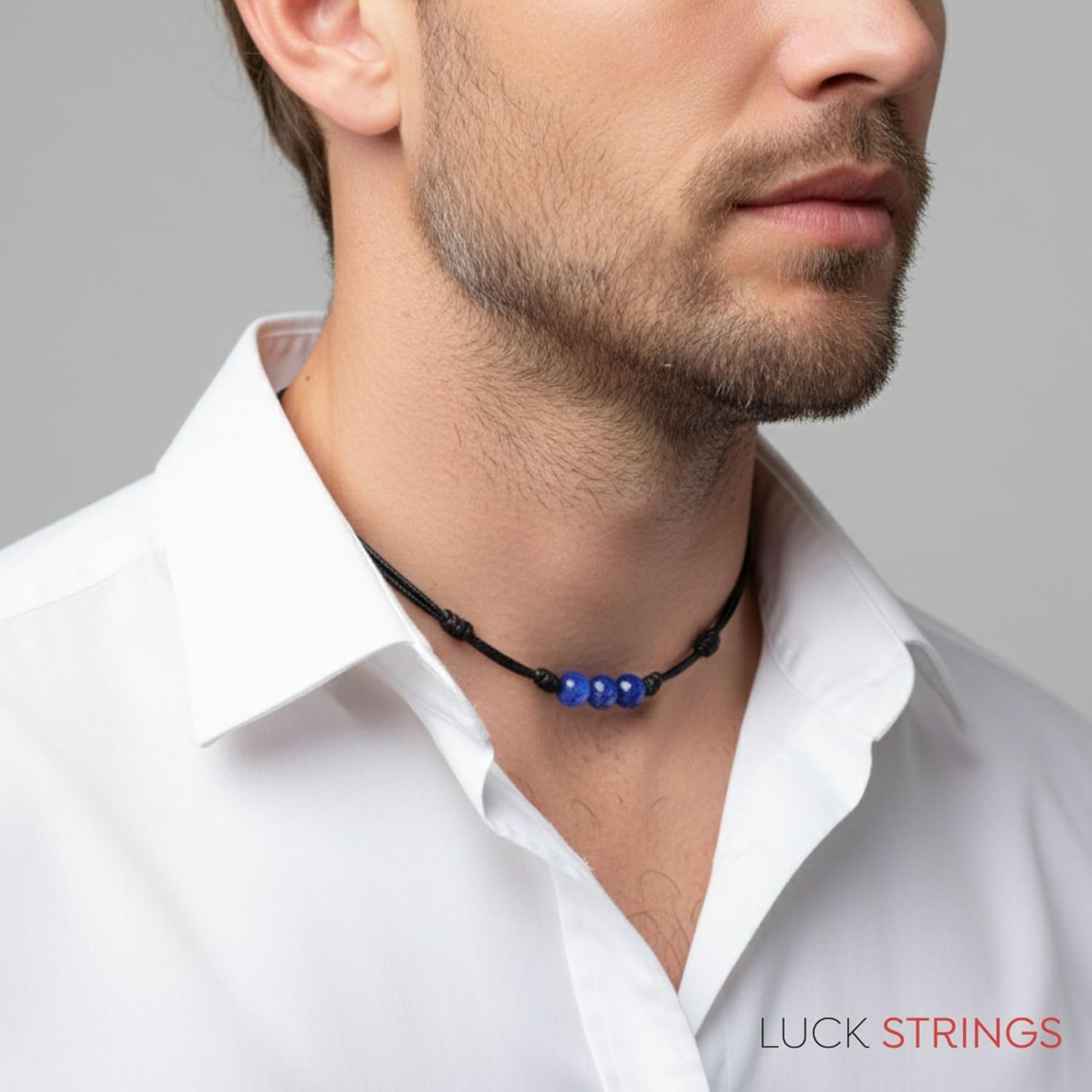 Luck Strings Lapis Lazuli Gemstone Beads Pendant Knotted Necklace with Adjustable Wax Nylon Cord - Unisex Beaded choker Men Women - Image 7