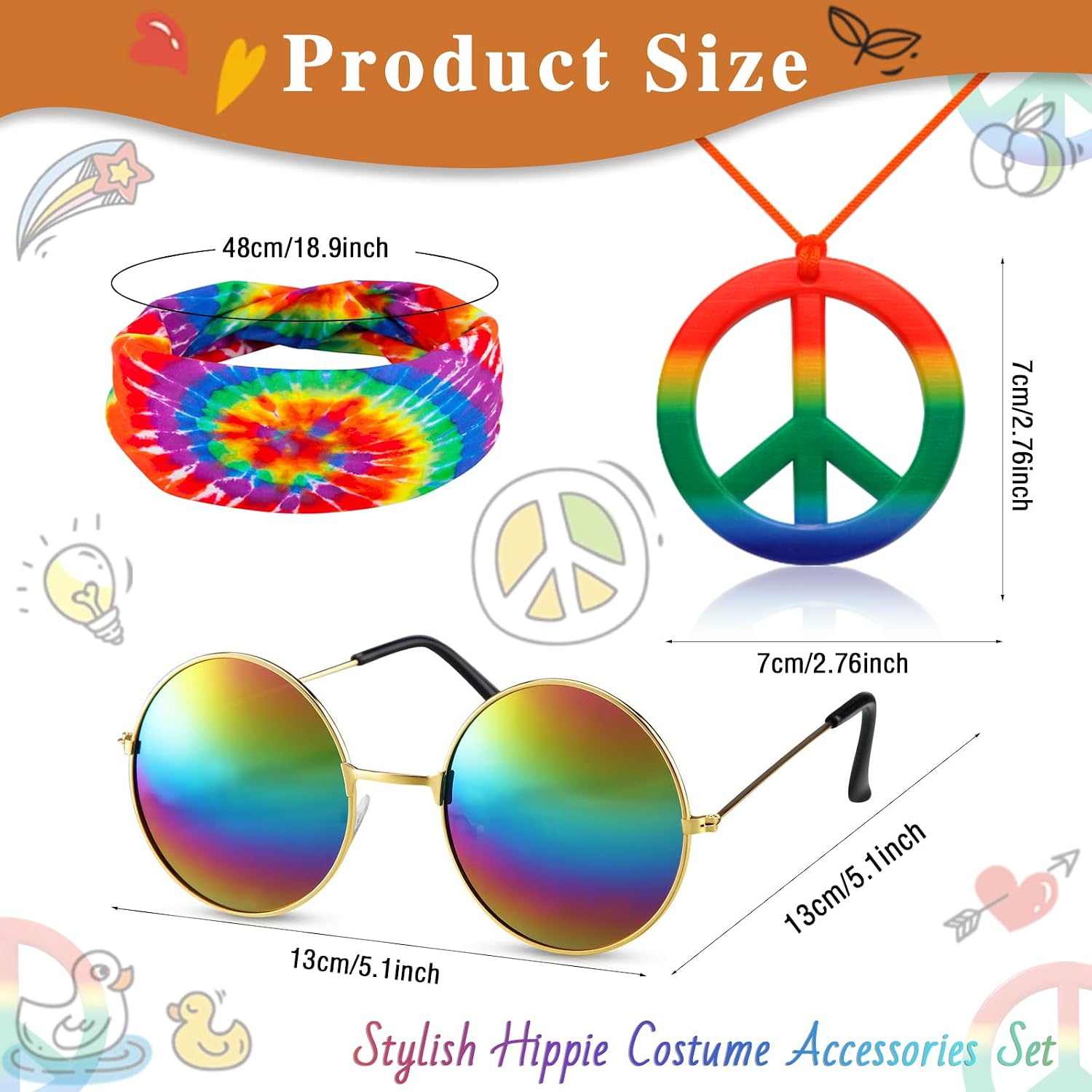 Boys 60s 70s Outfits 4Pcs Hippie Costume Accessories Set Fringe Vest with Sunglasses for Halloween Party 4-12 Years image 5